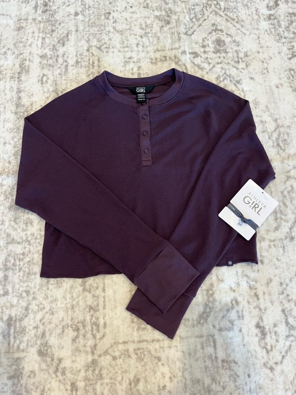 Athleta Girl Wander Waffle Henley – Size Medium (8/10) – Purple – NWT